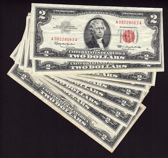 Fr.1513, 1963 $2 LT, Ten Notes, VF